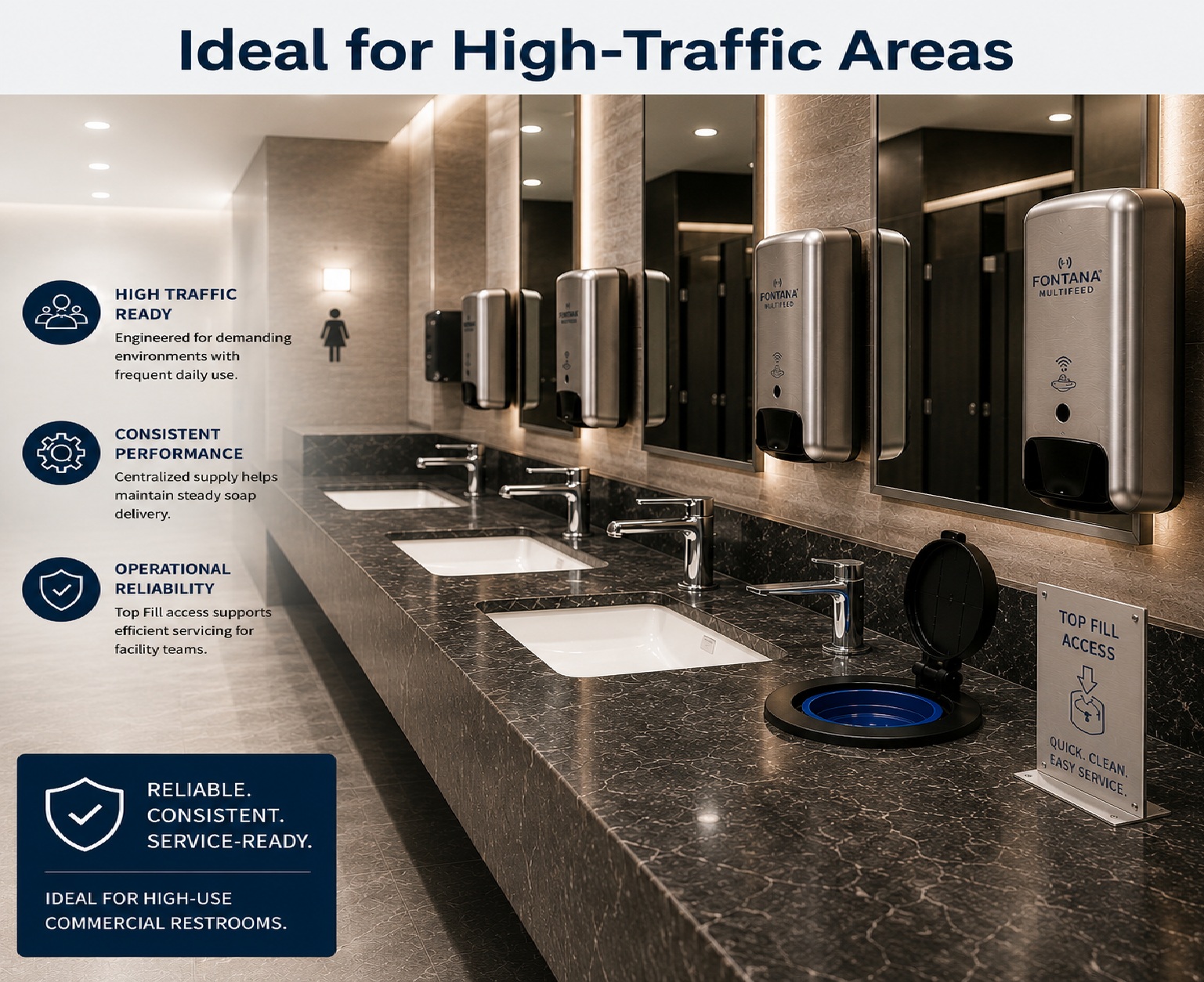 Fontana MultiFeed Top Fill system for reliable high-traffic commercial restroom operation